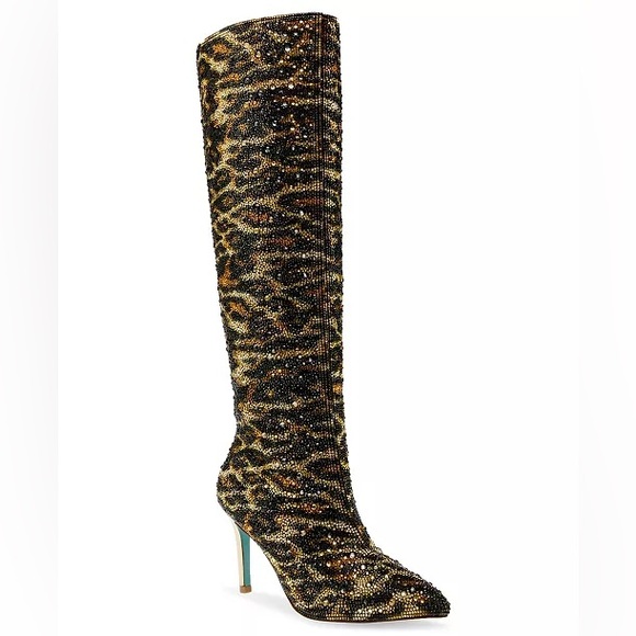Blue by Betsey Johnson Shoes - Betsey Johnson Brea Leopard Rhinestone Boots Sz 7 BNWOB